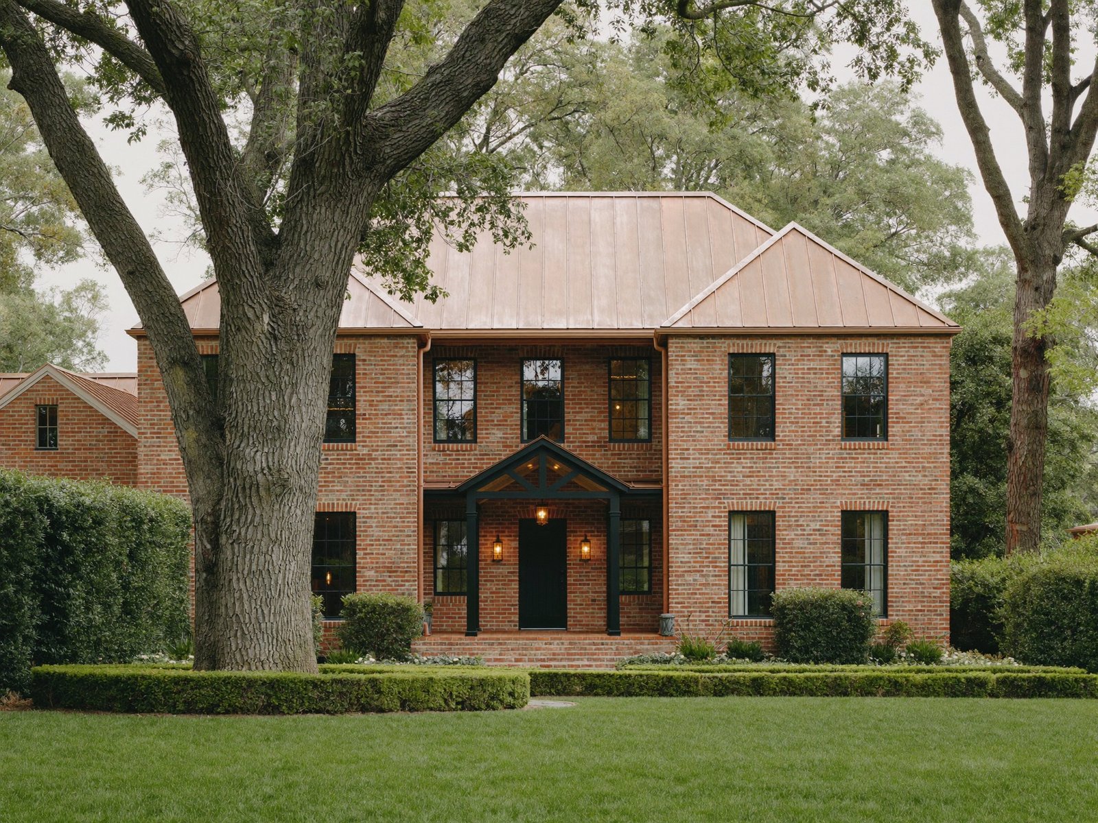Restored 1930s brick estate with new steel windows in River Oaks, Houston