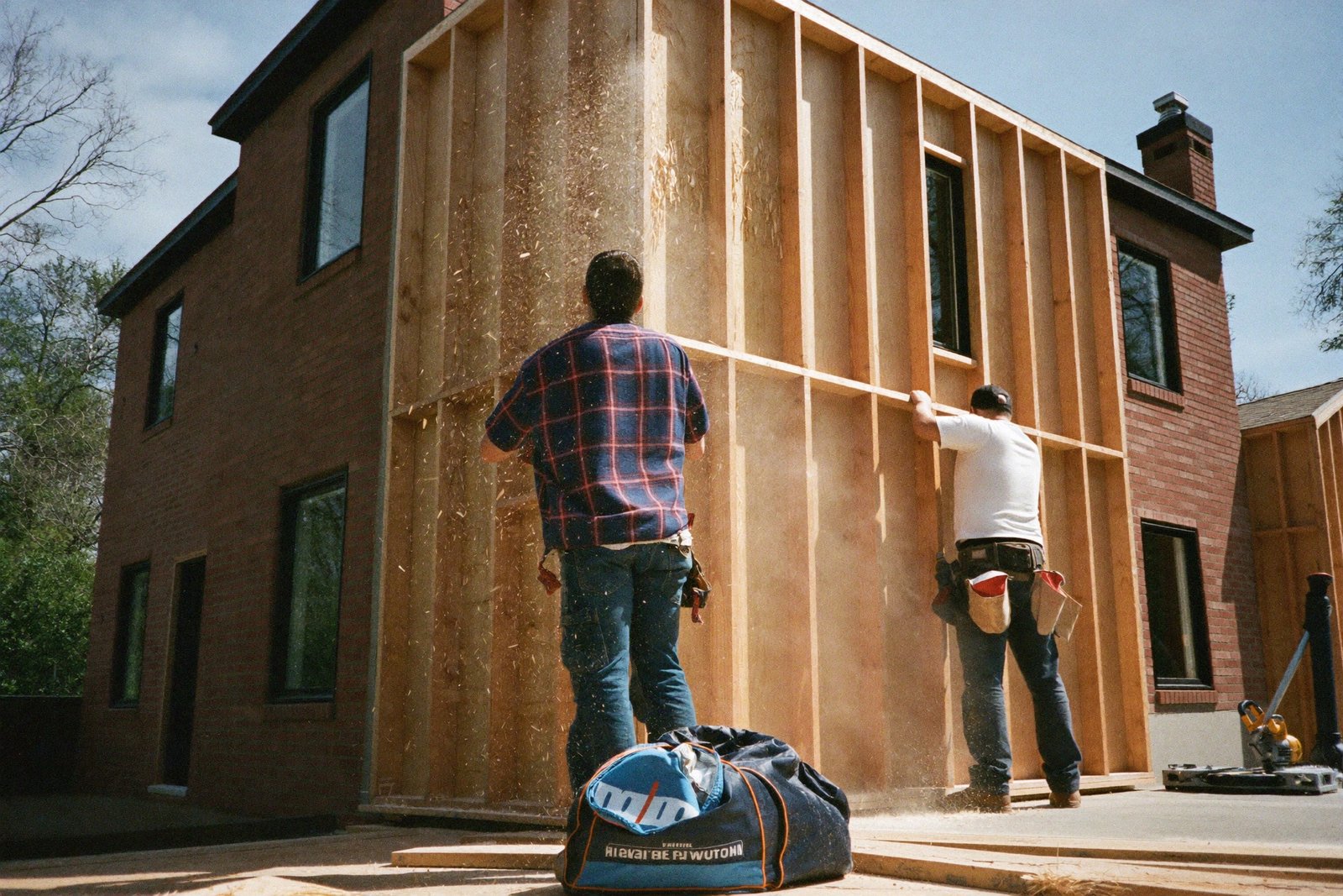 Framing crew raising a second-story addition on an existing Fort Worth home